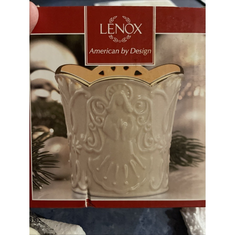 Lenox Merry Lights Angel Votive Ivory Porcelain Gold Trim Christmas 3.5in New